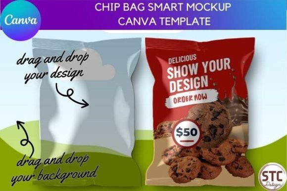 Chip Bag Smart Mockup with PLR – Customizable Canva Template for Branding and Product Visuals