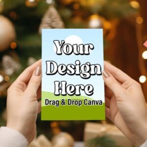 Christmas Card Mockup Canva Template with PLR – Editable for Festive Design Presentations