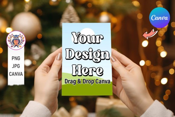 Christmas Card Mockup Canva Template with PLR – Editable for Festive Design Presentations