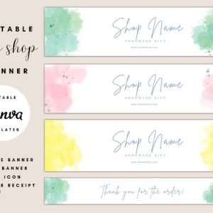 Watercolor Etsy Shop Banner Templates with PLR – Editable Canva Designs for Creative Store Branding