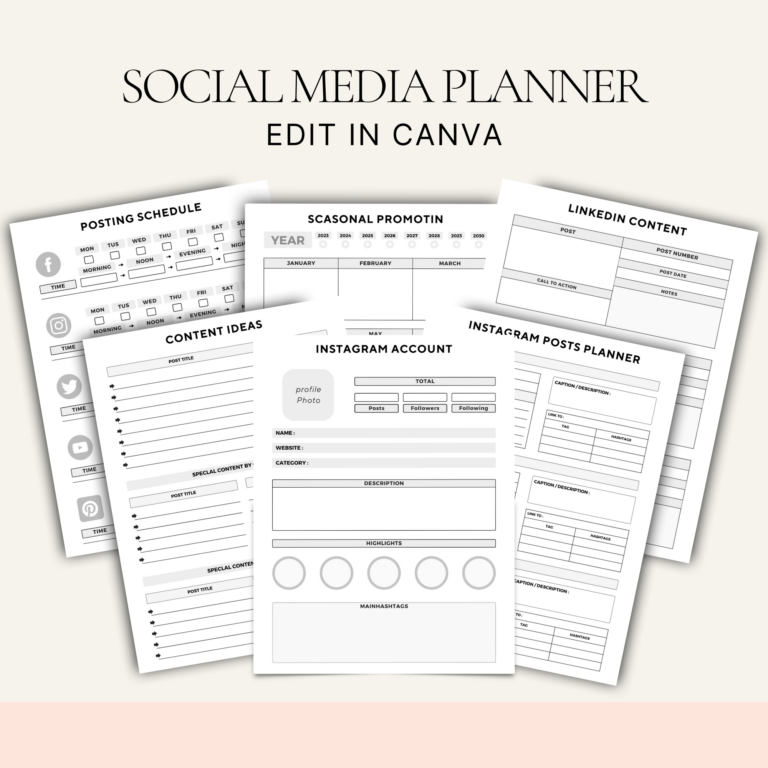 Editable Social Media Planner – Printable Canva Templates with PLR
