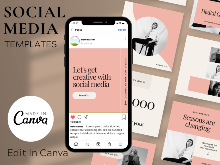 Pink Social Media Templates – Editable Canva Templates with PLR Rights
