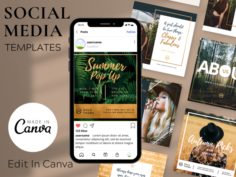 Golden Social Media Templates – Elegant and Customizable Canva Templates with PLR Rights