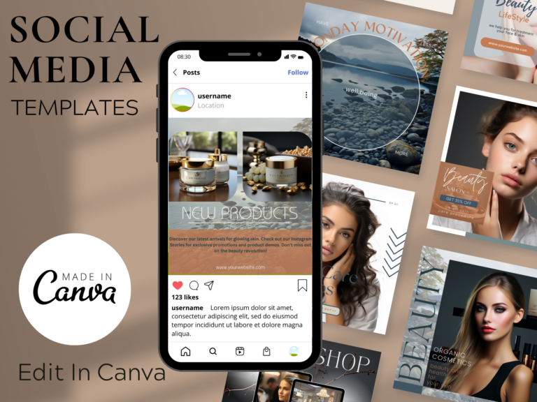 50 Social Media Post Templates for Beauty – Editable Canva Templates with PLR Rights