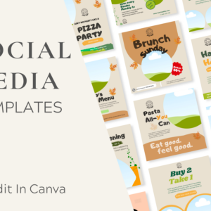 Editable Restaurant Social Media Canva Templates – 60 Designs with PLR