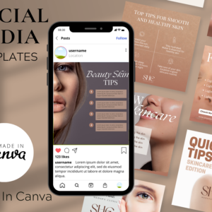 Editable Skincare Social Media Canva Templates – 60 Designs with PLR
