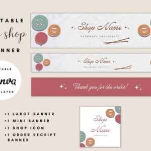 Embroidery Shop Etsy Banner Templates with PLR – Editable Canva Designs for Store Branding