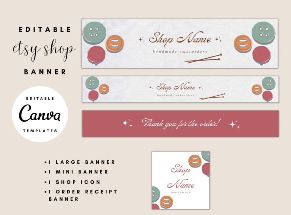 Embroidery Shop Etsy Banner Templates with PLR – Editable Canva Designs for Store Branding