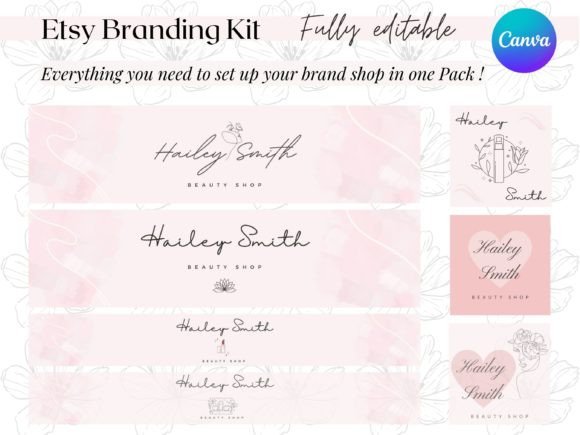 Etsy Branding Canva Templates with PLR – Minimalist Pink Design for Professional Branding