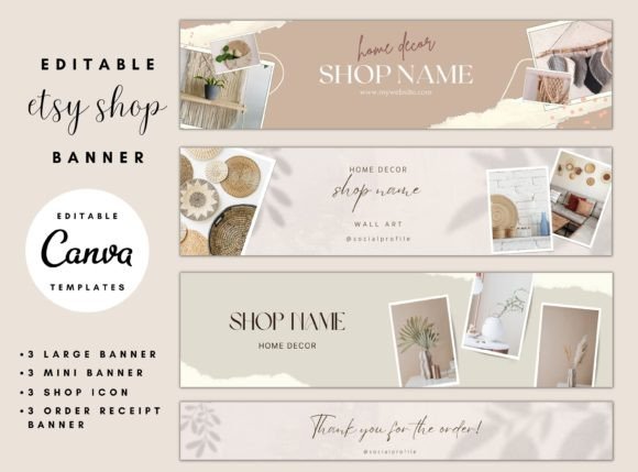 Home Décor Etsy Shop Banner Templates Canva Editable – PLR Customizable Designs for Etsy Branding