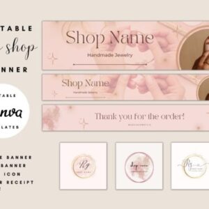 Rose Gold Etsy Shop Banner Templates with PLR – Editable Canva Kit for Professional Branding