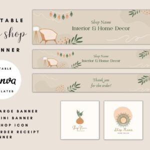 Home Décor Etsy Brand Kit Templates with PLR – Editable Canva Designs for Professional Store Branding