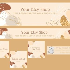 Boho Neutral Etsy Shop Canva Templates with PLR – Editable Designs for Store Branding