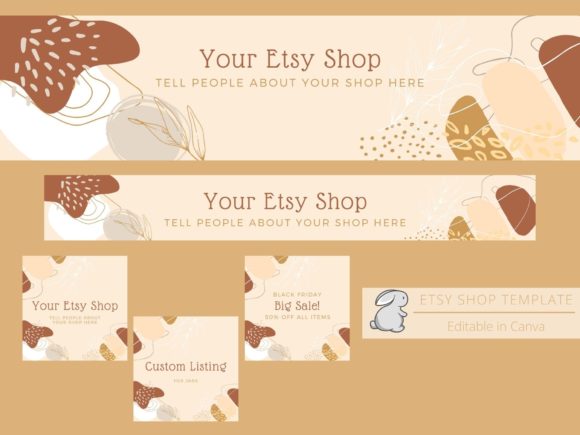 Boho Neutral Etsy Shop Canva Templates with PLR – Editable Designs for Store Branding