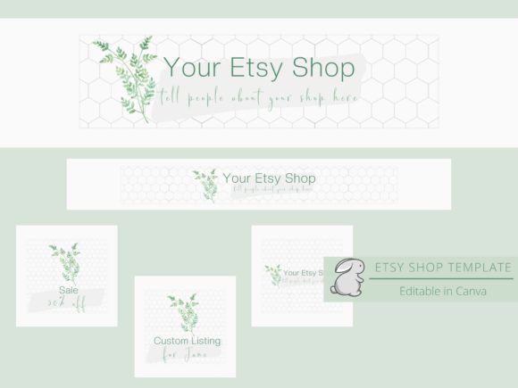 Green Etsy Shop Canva Templates with PLR – Editable Designs for Professional Store Branding