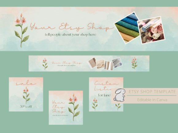 Floral Etsy Shop Canva Templates with PLR – Editable Designs for Elegant Store Branding