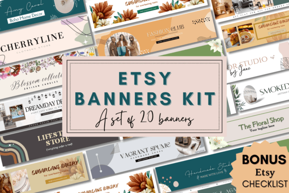 20 Etsy Banner Kit Canva Templates with PLR – Editable Designs for Professional Etsy Banners