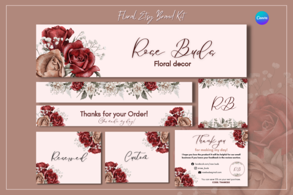 Floral Etsy Shop Brand Kit Canva Templates with PLR – Editable Designs for Elegant Store Branding