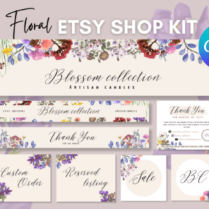 Floral Etsy Shop Templates Kit Canva Templates with PLR – Editable Designs for Professional Etsy Store Branding