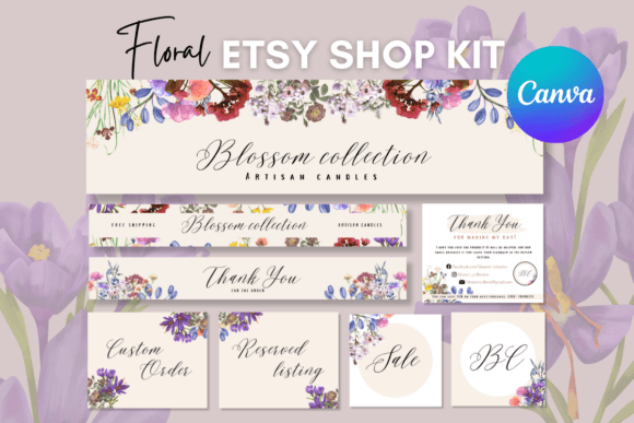 Floral Etsy Shop Templates Kit Canva Templates with PLR – Editable Designs for Professional Etsy Store Branding