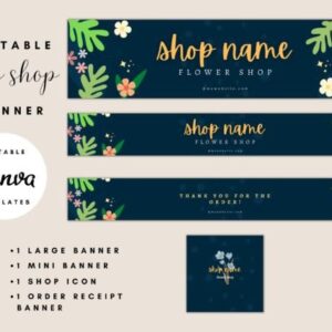 Floral Etsy Shop Kit Templates with PLR – Editable Canva Designs for Elegant Store Branding
