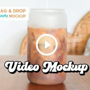 Frosted Can Glass Video Mockup with PLR – Customizable Canva Template for Libbey Glass Designs