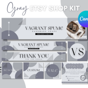Gray Etsy Shop Kit Canva Templates with PLR – Editable Designs for Professional Etsy Branding