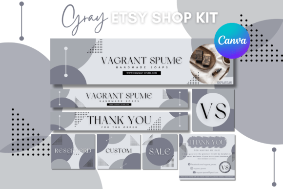 Gray Etsy Shop Kit Canva Templates with PLR – Editable Designs for Professional Etsy Branding