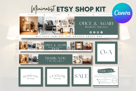 Minimalist Etsy Shop Kit Canva Templates with PLR – Professional Boho-Style Branding
