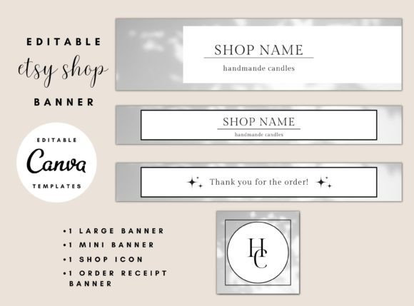Modern Etsy Shop Banner Templates with PLR – Editable Canva Kit for Professional Store Branding