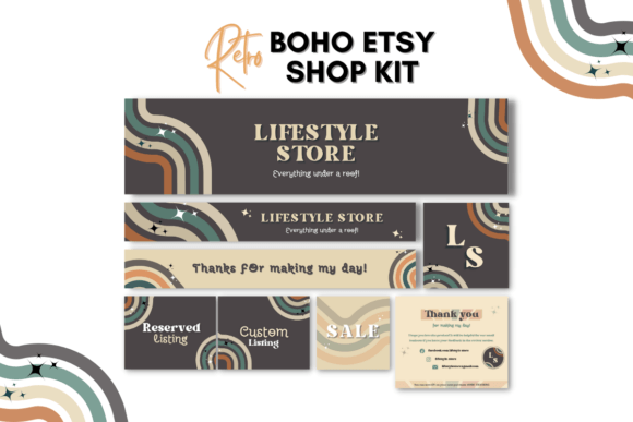 Retro Theme Etsy Shop Kit Canva Templates with PLR – Editable Designs for Professional Etsy Store Branding