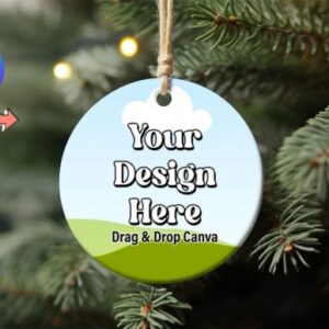Round Christmas Ornament Mockup Canva Template with PLR – Editable for Festive Designs