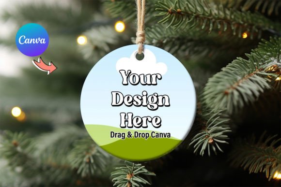 Round Christmas Ornament Mockup Canva Template with PLR – Editable for Festive Designs