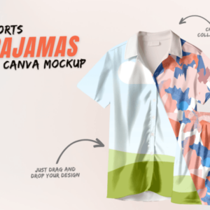 Shorts Sleeve Pajamas Canva Mockup Template with PLR – Editable Design for Apparel Branding