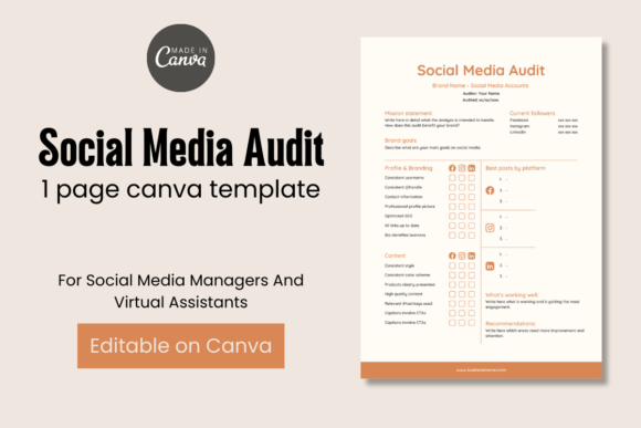 Social Media Audit Canva Template – Editable and Customizable with PLR Rights