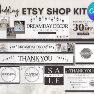 Wedding Etsy Shop Kit Canva Templates with PLR – Editable Designs for Professional Branding