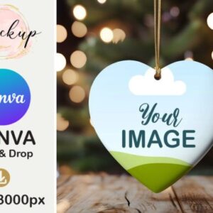 Heart Christmas Ornament Mockup Canva Template with PLR – Editable for Festive Design Creations
