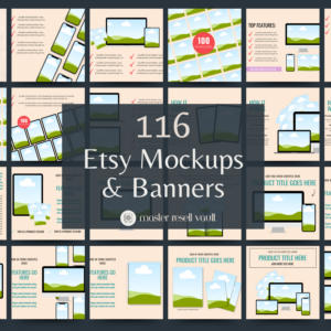 116 Etsy Listing Mockups & Banners Canva Templates with PLR – Editable Designs for Digital and Printable Products