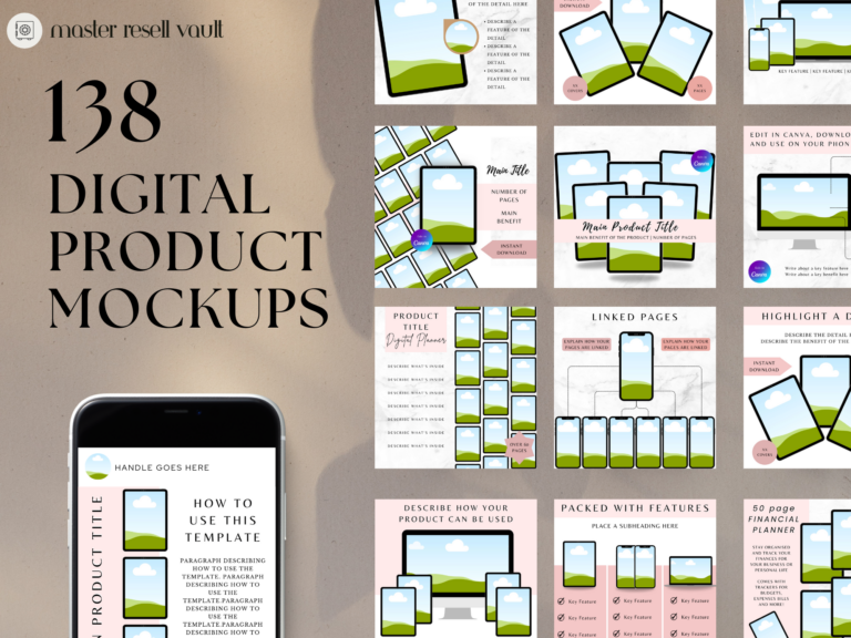 138 Digital Product Mockups Canva Templates – Editable Designs with PLR