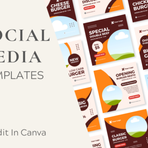 Burger Social Media Feed Templates – Editable Canva Templates with PLR Rights