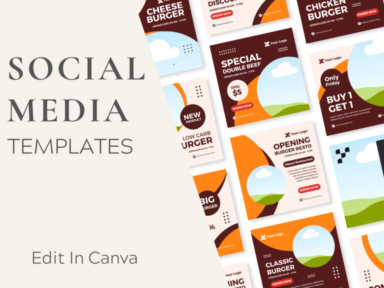 Burger Social Media Feed Templates – Editable Canva Templates with PLR Rights