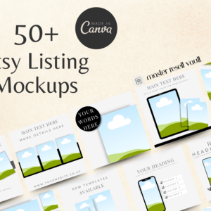 50 Etsy Digital Product Mockups Canva Templates with PLR – Editable Designs for Product Listings