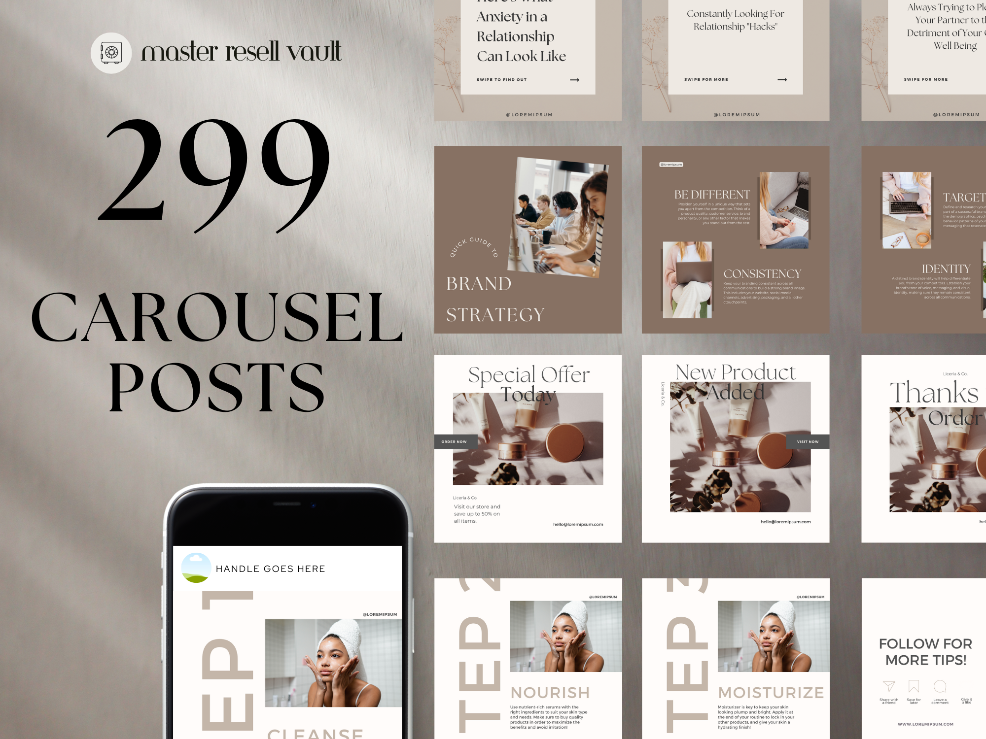 299 Carousel Posts – Editable Canva Templates with PLR Rights