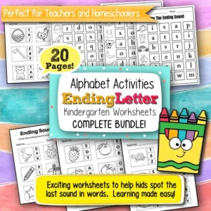 Alphabet Ending Sounds Kindergarten Worksheets – 20 Printable Pages of Phonics Fun