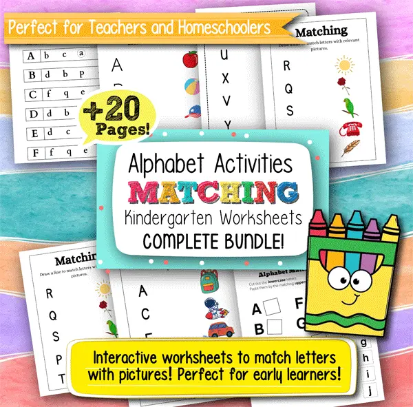 Alphabet Activities Matching Kindergarten Worksheets – Printable PDF for Letter Recognition
