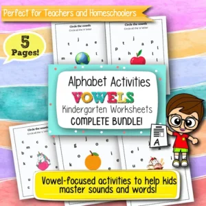 Alphabet Activities Vowels Kindergarten Worksheets – Printable PDF for Early Literacy Skill