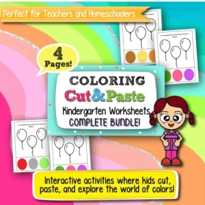 Coloring Cut and Paste Kindergarten Worksheets – 4 Printable Pages for Fun and Learning