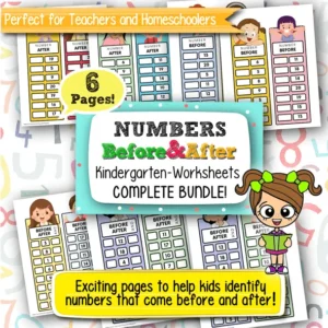 Before and After Kindergarten Numbers Worksheets – 6 Printable Pages for Early Math Learning and Number Sequencing