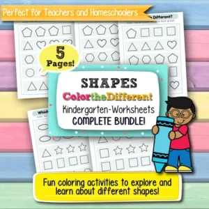 Color the Different Shapes Worksheets for Kindergarten – 5 Printable Pages for Early Math Learning and Shape Recognition