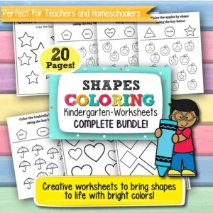 Coloring Shapes Worksheets for Kindergarten – 20 Printable Pages for Early Math Learning and Shape Recognition